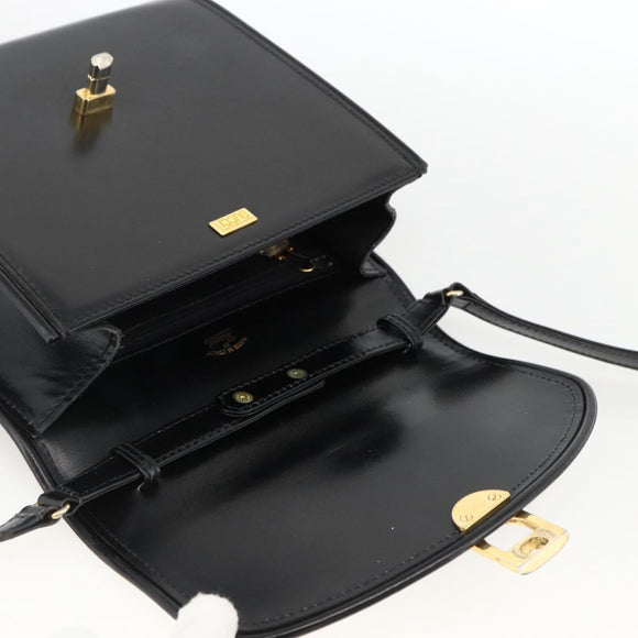 GUCCI Shoulder Bag Leather Black Gold Auth 174014