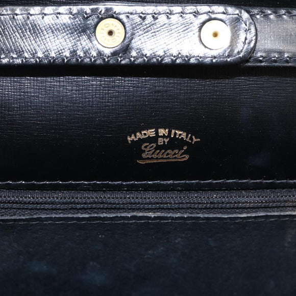 GUCCI Shoulder Bag Leather Black Gold Auth 174014