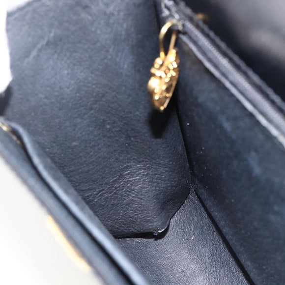 GUCCI Shoulder Bag Leather Black Gold Auth 174014
