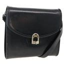 GUCCI Shoulder Bag Leather Black Gold Auth 174014-1