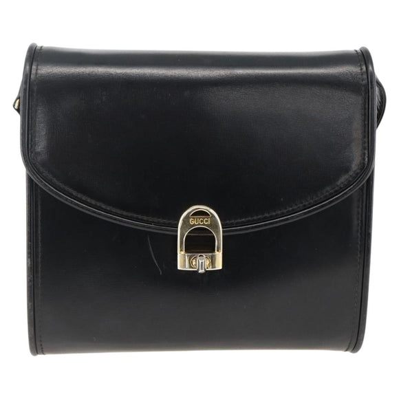 GUCCI Shoulder Bag Leather Black Gold Auth 174014