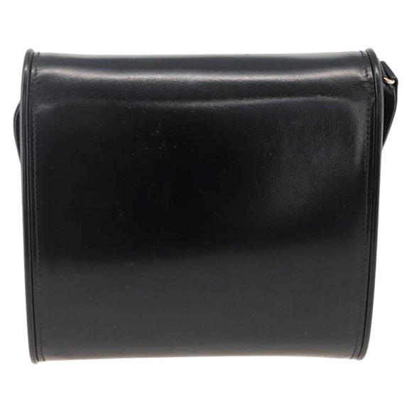 GUCCI Shoulder Bag Leather Black Gold Auth 174014