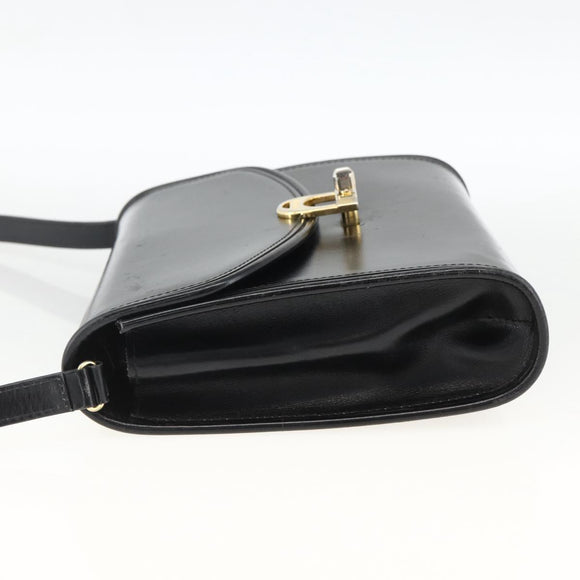 GUCCI Shoulder Bag Leather Black Gold Auth 174014