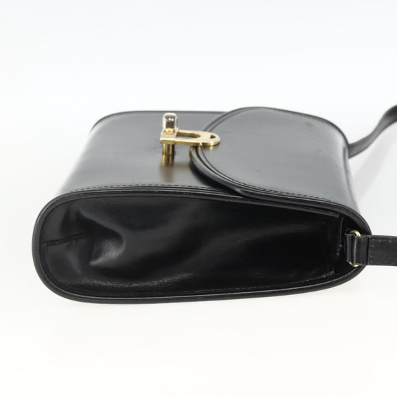 GUCCI Shoulder Bag Leather Black Gold Auth 174014