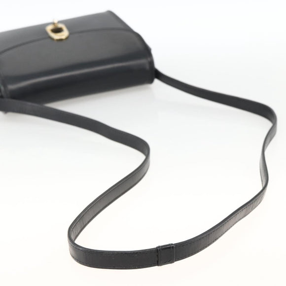 GUCCI Shoulder Bag Leather Black Gold Auth 174014