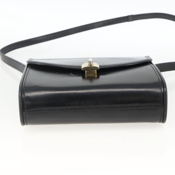 GUCCI Shoulder Bag Leather Black Gold Auth 174014