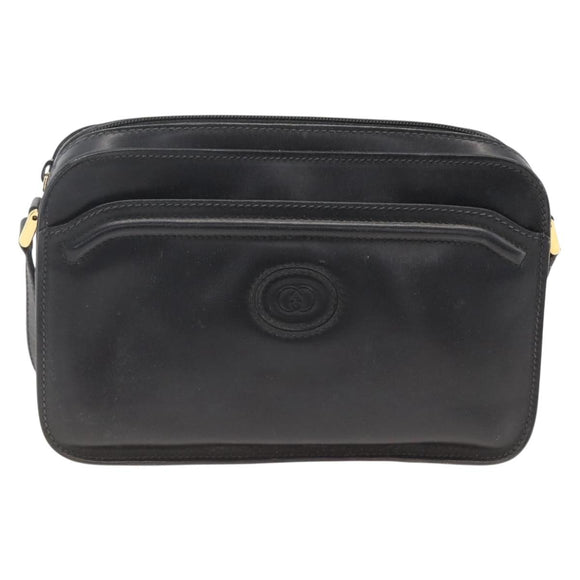 GUCCI Shoulder Bag Leather Black Gold 007 256 0051 Auth 174016