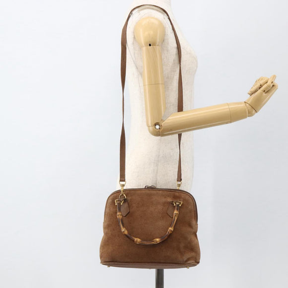 GUCCI Bamboo Hand Bag Suede 2way Brown 000 122 0290 Auth 174017