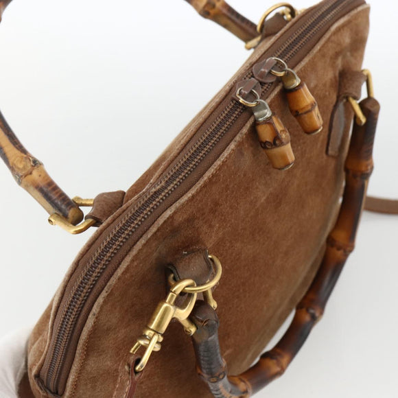 GUCCI Bamboo Hand Bag Suede 2way Brown 000 122 0290 Auth 174017