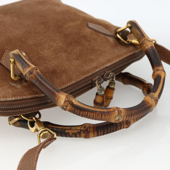 GUCCI Bamboo Hand Bag Suede 2way Brown 000 122 0290 Auth 174017