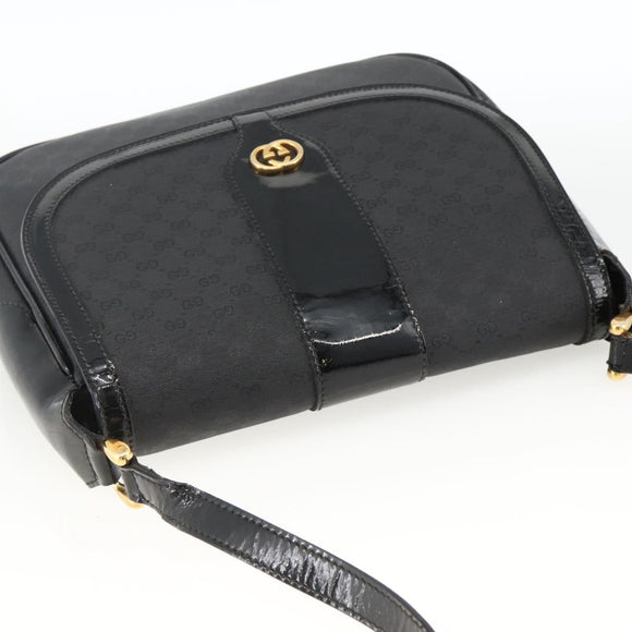 GUCCI Micro GG Supreme Shoulder Bag PVC Black Gold 001 115 4425 Auth 174021