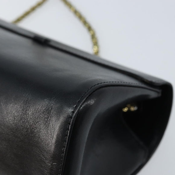 Chloe Ribbon Chain Handtas Leer Zwart Goud Auth 174022A