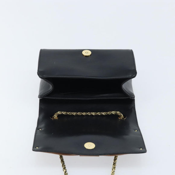 Chloe Ribbon Chain Handtas Leer Zwart Goud Auth 174022A
