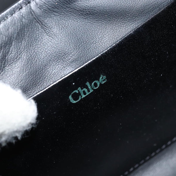 Chloe Ribbon Chain Handtas Leer Zwart Goud Auth 174022A