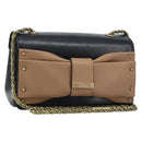 Chloe Ribbon Chain Handtas Leer Zwart Goud Auth 174022A-1