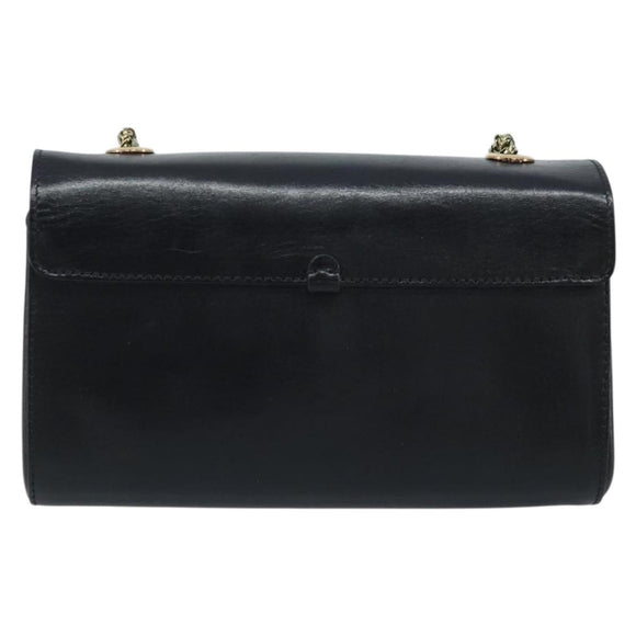 Chloe Ribbon Chain Handtas Leer Zwart Goud Auth 174022A