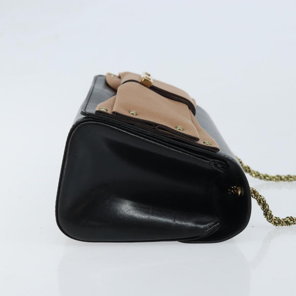 Chloe Ribbon Chain Handtas Leer Zwart Goud Auth 174022A
