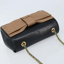 Chloe Ribbon Chain Handtas Leer Zwart Goud Auth 174022A-6