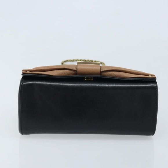 Chloe Ribbon Chain Handtas Leer Zwart Goud Auth 174022A