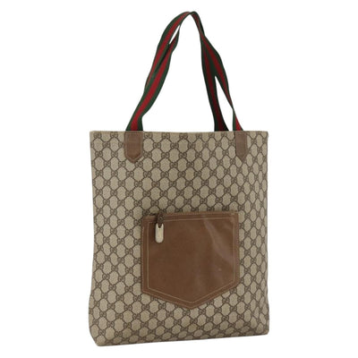 GUCCI GG Supreme Web Sherry Line Tote Bag Beige Auth 174038
