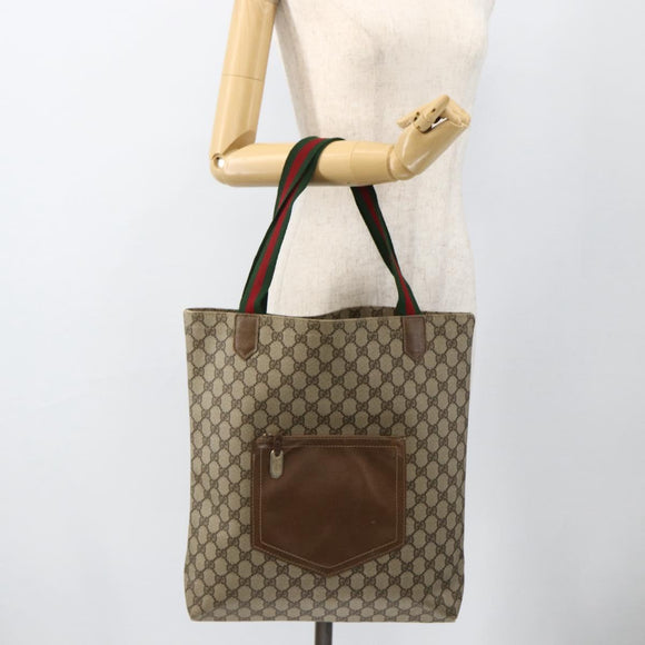 GUCCI GG Supreme Web Sherry Line Tote Bag Beige Auth 174038