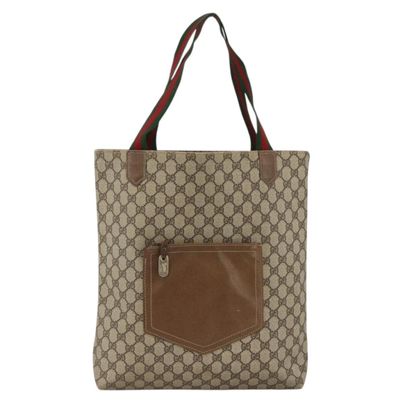 GUCCI GG Supreme Web Sherry Line Tote Bag Beige Auth 174038