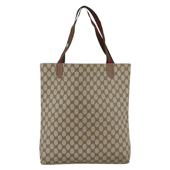 GUCCI GG Supreme Web Sherry Line Tote Bag Beige Auth 174038