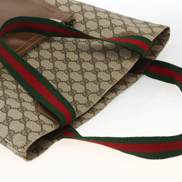 GUCCI GG Supreme Web Sherry Line Tote Bag Beige Auth 174038