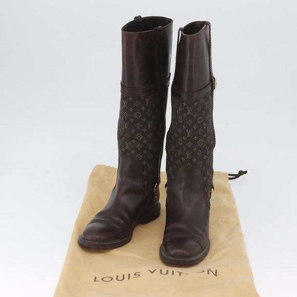LOUIS VUITTON Monogram Idylle Boots 36 Dark Brown LV Auth 174048A