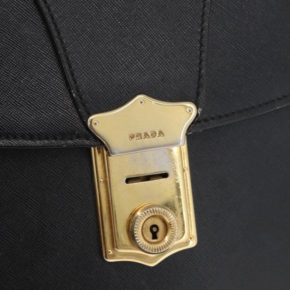 PRADA Safiano Leather Business Bag Black Gold Auth 174051