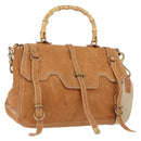Miu Miu Bamboo Hand Bag Leather 2way Brown Gold Auth 174060A-1