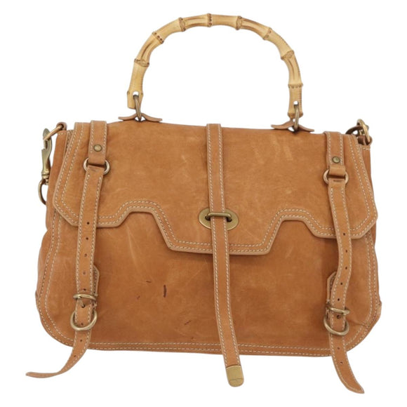 Miu Miu Bamboo Hand Bag Leather 2way Brown Gold Auth 174060A