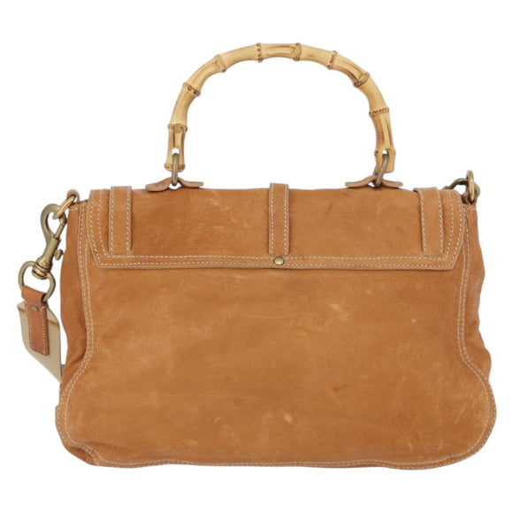 Miu Miu Bamboo Hand Bag Leather 2way Brown Gold Auth 174060A