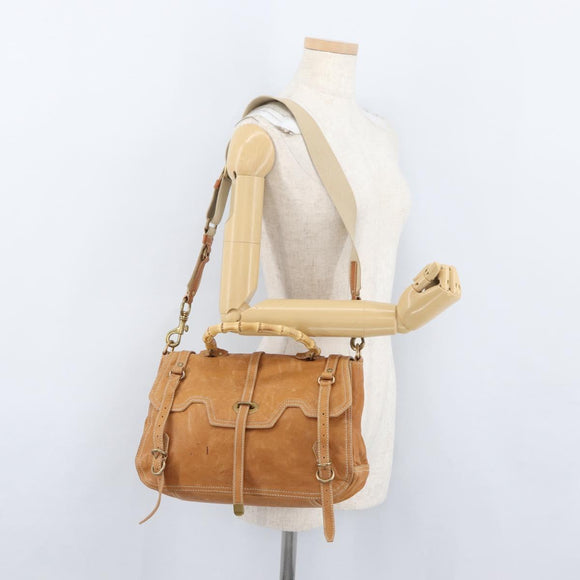 Miu Miu Bamboo Hand Bag Leather 2way Brown Gold Auth 174060A
