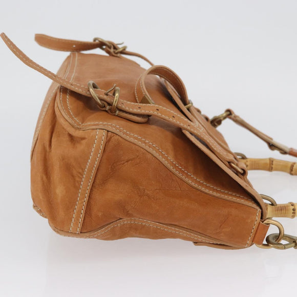 Miu Miu Bamboo Hand Bag Leather 2way Brown Gold Auth 174060A