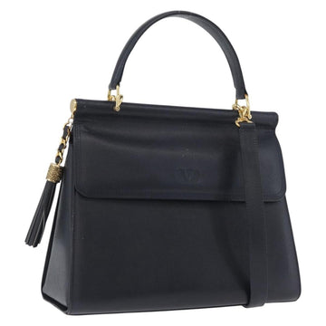 VALENTINO Hand Bag Leather 2way Black Gold Auth 174061A