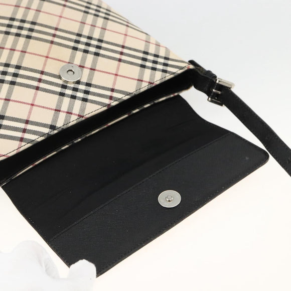 BURBERRY Nova Check Shoulder Bag Canvas Beige Black Silver Auth 174064