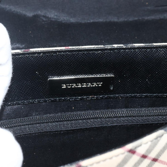 BURBERRY Nova Check Shoulder Bag Canvas Beige Black Silver Auth 174064