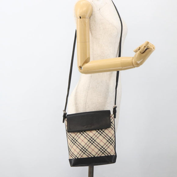 BURBERRY Nova Check Shoulder Bag Canvas Beige Black Silver Auth 174064