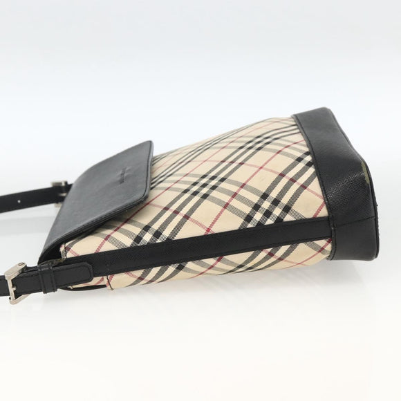 BURBERRY Nova Check Shoulder Bag Canvas Beige Black Silver Auth 174064
