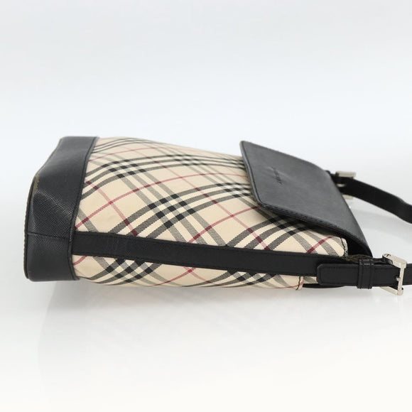 BURBERRY Nova Check Shoulder Bag Canvas Beige Black Silver Auth 174064