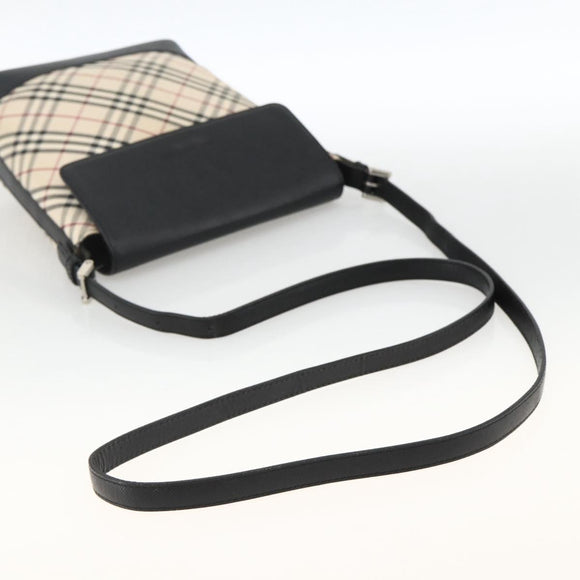 BURBERRY Nova Check Shoulder Bag Canvas Beige Black Silver Auth 174064