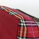BURBERRY Nova Check Blue Label Hand Bag Nylon Leather Red Silver Auth 174065A-9