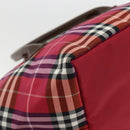 BURBERRY Nova Check Blue Label Hand Bag Nylon Leather Red Silver Auth 174065A-14