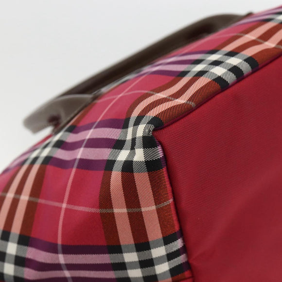 BURBERRY Nova Check Blue Label Hand Bag Nylon Leather Red Silver Auth 174065A