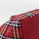 BURBERRY Nova Check Blue Label Hand Bag Nylon Leather Red Silver Auth 174065A-16