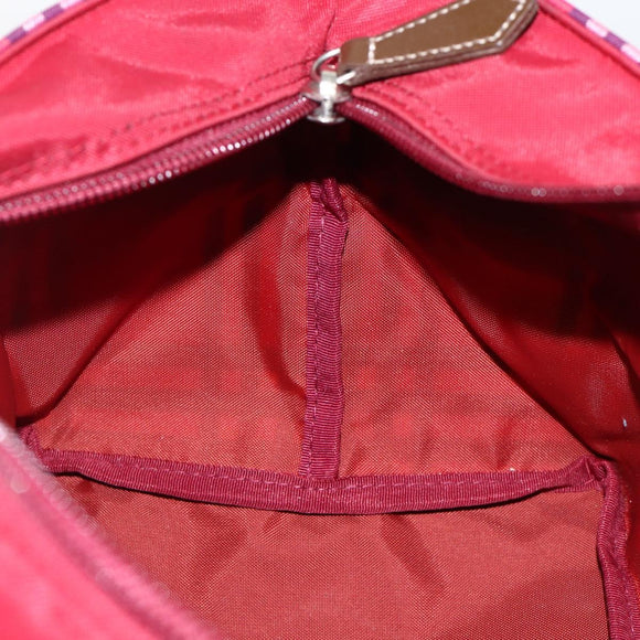 BURBERRY Nova Check Blue Label Hand Bag Nylon Leather Red Silver Auth 174065A