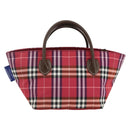 BURBERRY Nova Check Blue Label Hand Bag Nylon Leather Red Silver Auth 174065A-13
