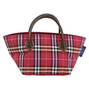 BURBERRY Nova Check Blue Label Hand Bag Nylon Leather Red Silver Auth 174065A-2