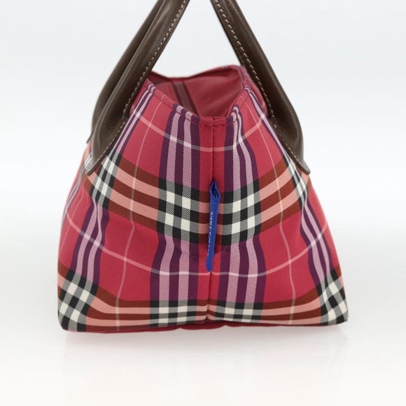 BURBERRY Nova Check Blue Label Hand Bag Nylon Leather Red Silver Auth 174065A